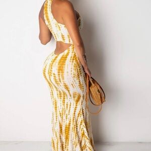 Yellow and White Tie-Dye Maxi Dress